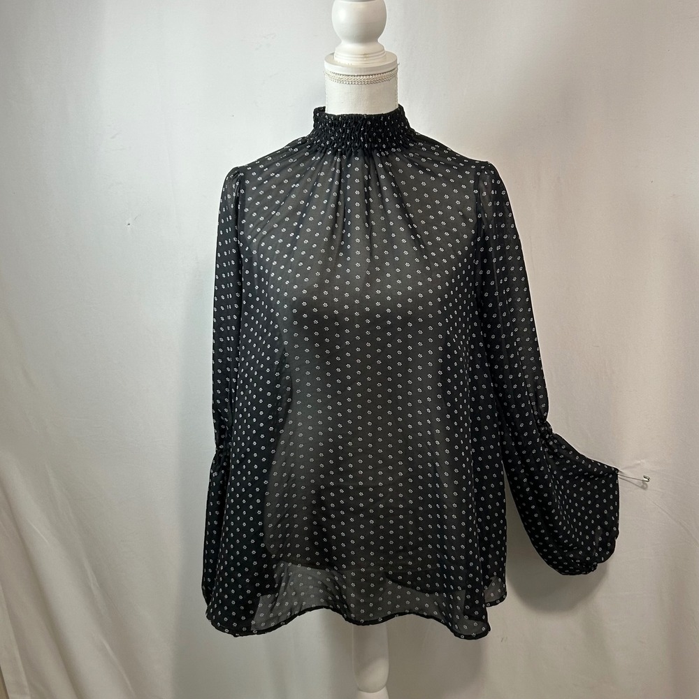 Free People Womens XS‎ Polka Dot Sheer Mock Neck Blouse Long Sleeve